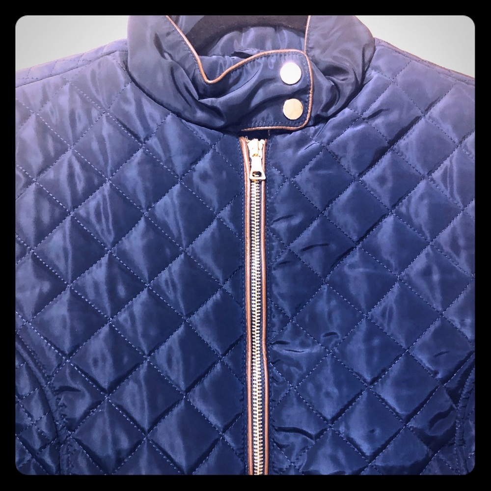 Quilted navy and brown jacket with gold trim